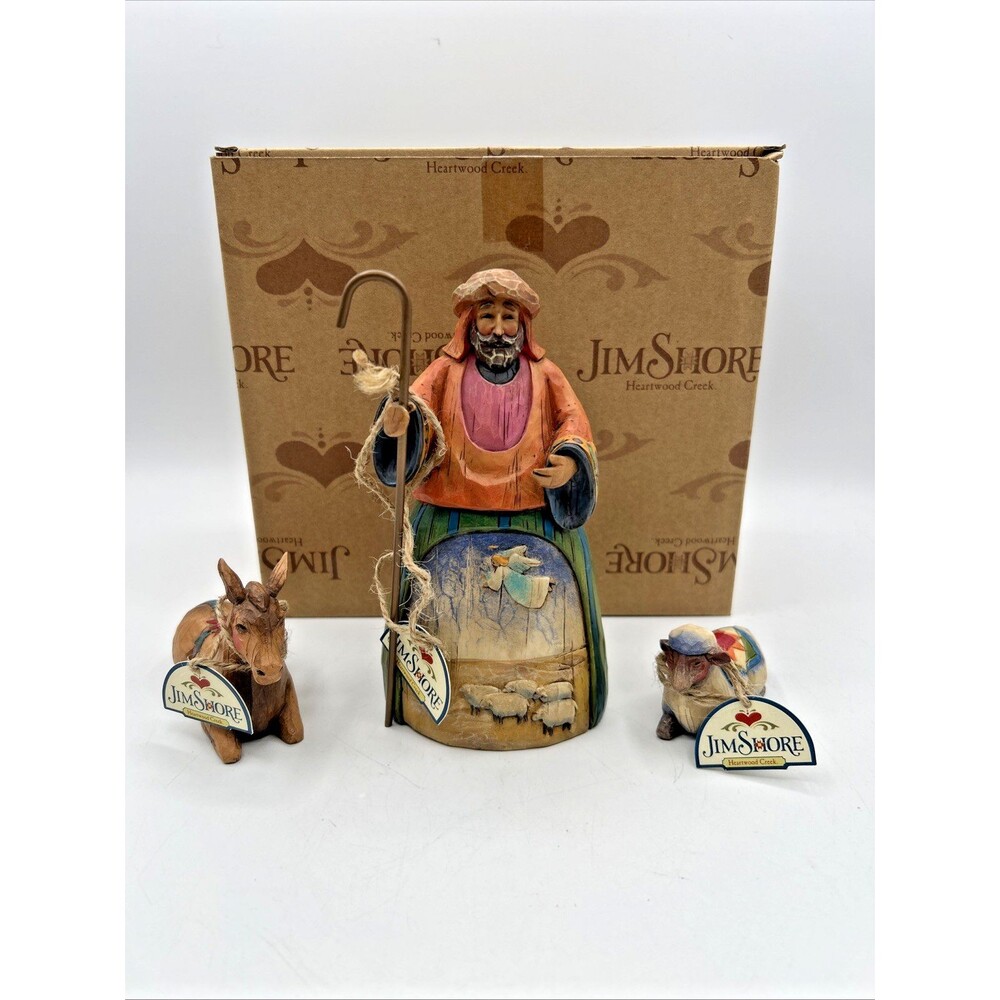 Jim Shore 2003 Let Earth Receive Her King 113257 Shepherd Donkey Lamb Nativity